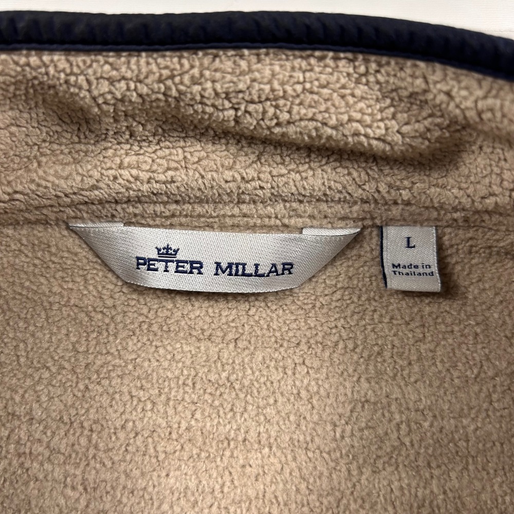 Peter Millar Crown Micro Shearling Fleece Vest Mens L Beechwood Tan Navy Quilted - Picture 6 of 16